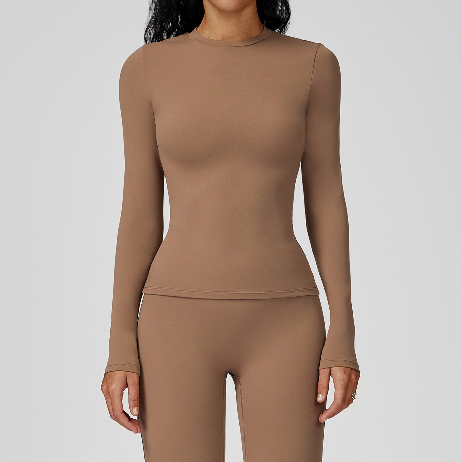 Sollinarry Brushed Long Sleeve Yoga Clothes round Neck Slim Fitness Clothes Outdoor Running Sport Long Sleeve T shirt