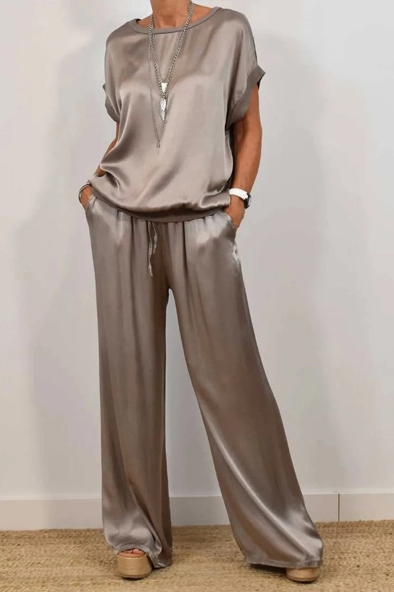 Spring Summer Trend Loose Shirt Wide Leg Pants Casual Two Piece Sets