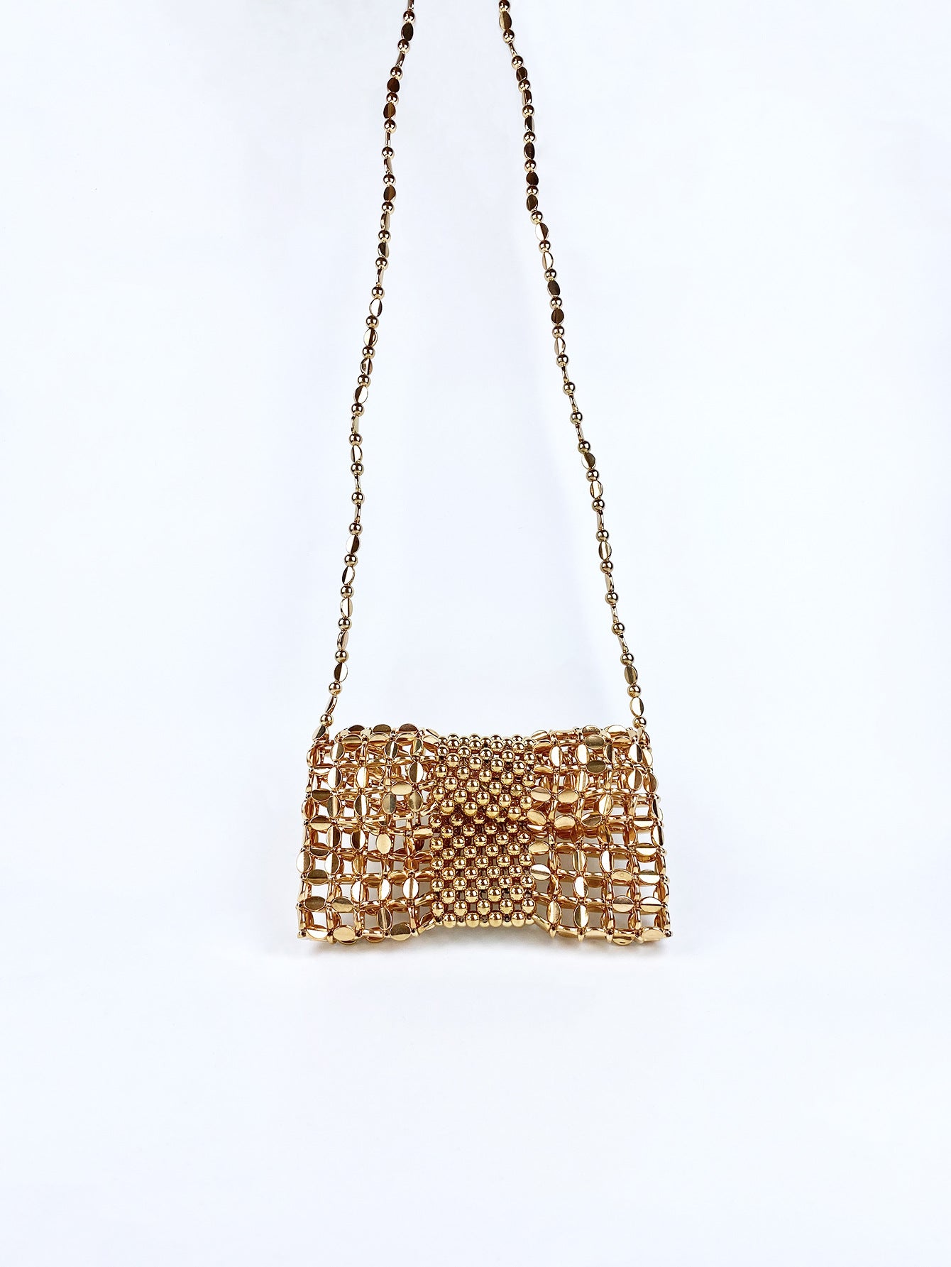 Special Interest Design Silver Woven Chain Mobile Phone Coin Purse Crossbody Women Handmade Beaded Weave Crossbody Bag