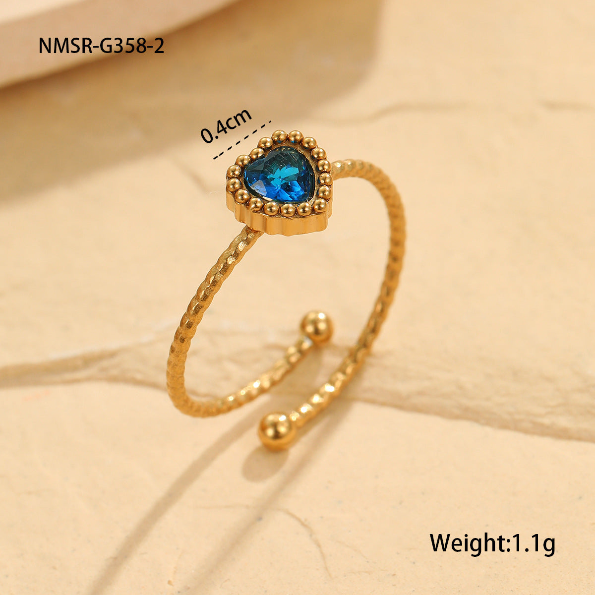 Elegant Retro Love Inlaid Zircon Stainless Steel Ring Niche Open Ring Jewelry
