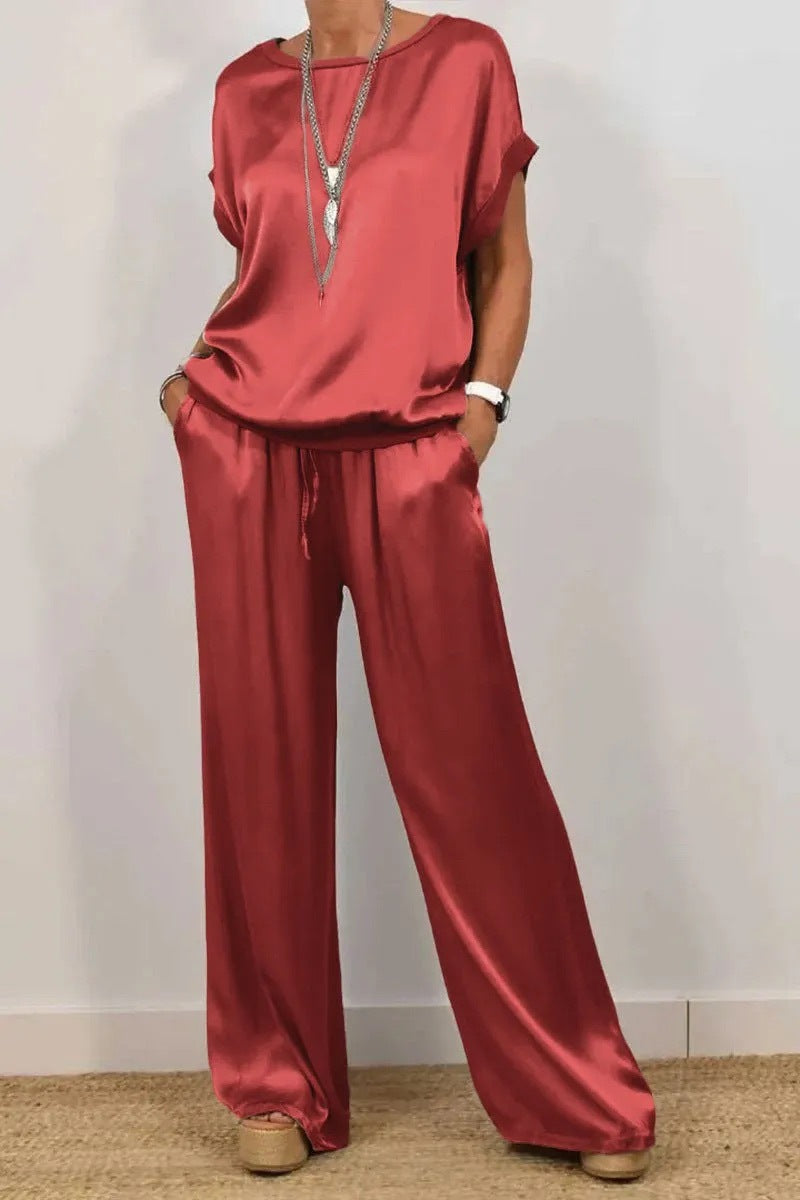 Spring Summer Trend Loose Shirt Wide Leg Pants Casual Two Piece Sets
