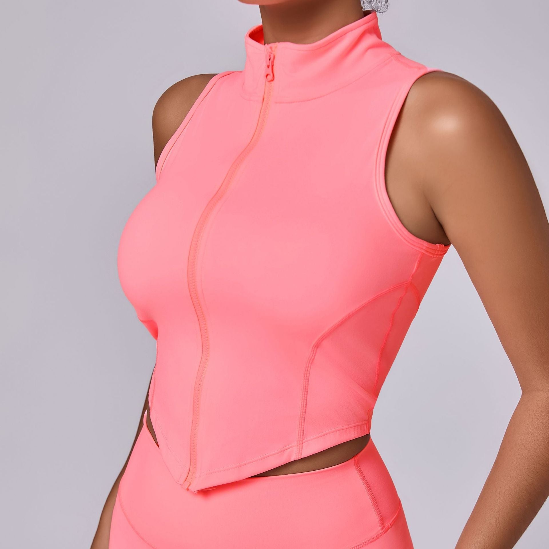 Exercise Sleeveless Stand Collar Jacket Women Zipper Coat Yoga Jacket Autumn Winter Running Training Quick Drying Vest