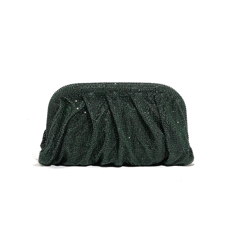 High Grade Diamond Studded by Hand Clutch Pleated Chain Rhinestone Cloud Clip Dinner Bag One Shoulder Crossbody Bag