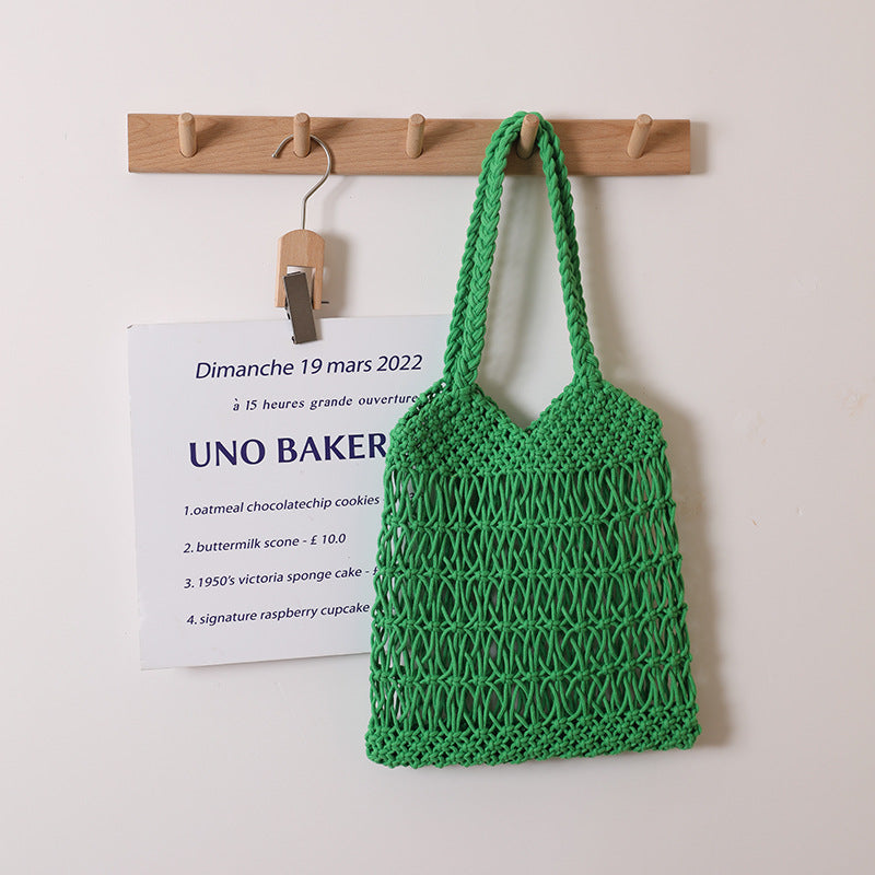 Hollow Out Cutout One Shoulder Cotton Thread Woven Bag Floral Straw Bag Vacation Beach Bag Women Bag