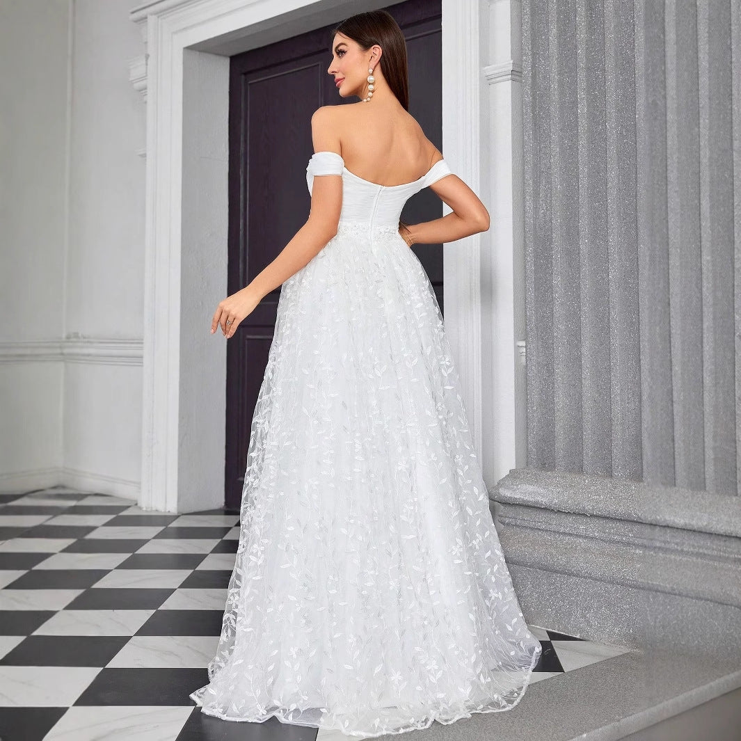 Off Shoulder Evening Dress Elegant Graceful Simple Dress Outdoor Travel Photography Light Wedding Dress