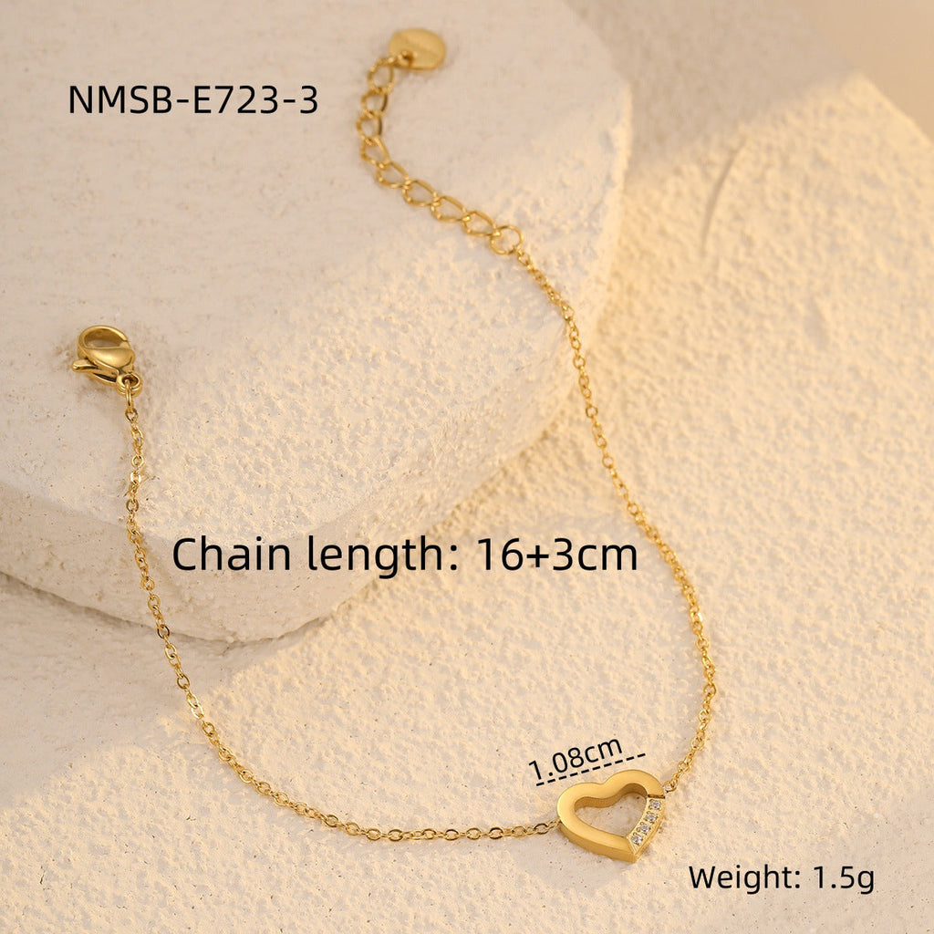 Peach Heart Hollow Out Cutout Stainless Steel Bracelet Minority Simple Couple Same Heart Shaped Bracelet Titanium Steel Bracelet