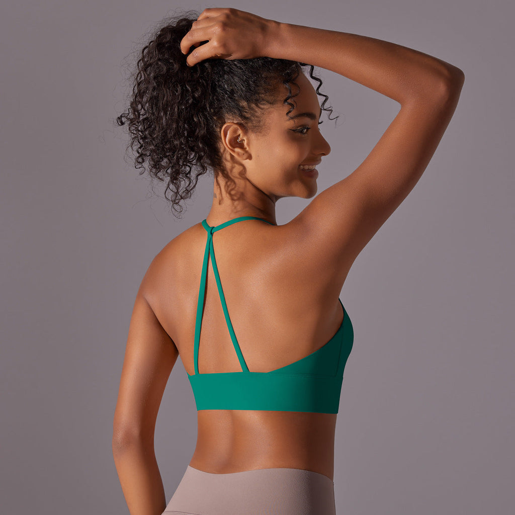 Nude Feel Halter Yoga Bra Women Triangle Beauty Back Exercise Vest Push up Sports Bra Yoga Clothing Top
