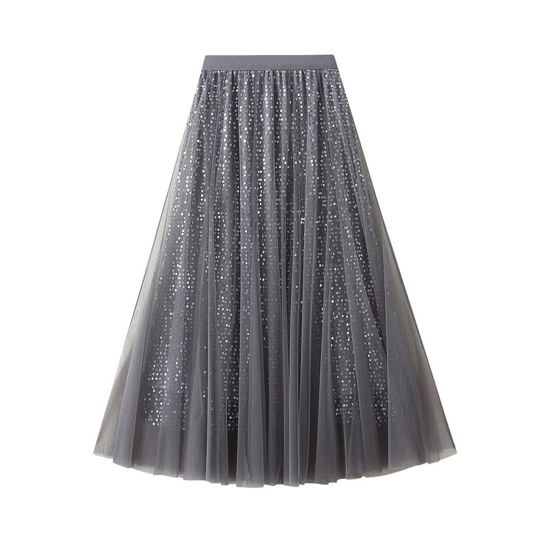 High Grade Sequin Gauze Skirt Women Draping Super Fairy Gauze Skirt Covering Large Swing A line Long Skirt
