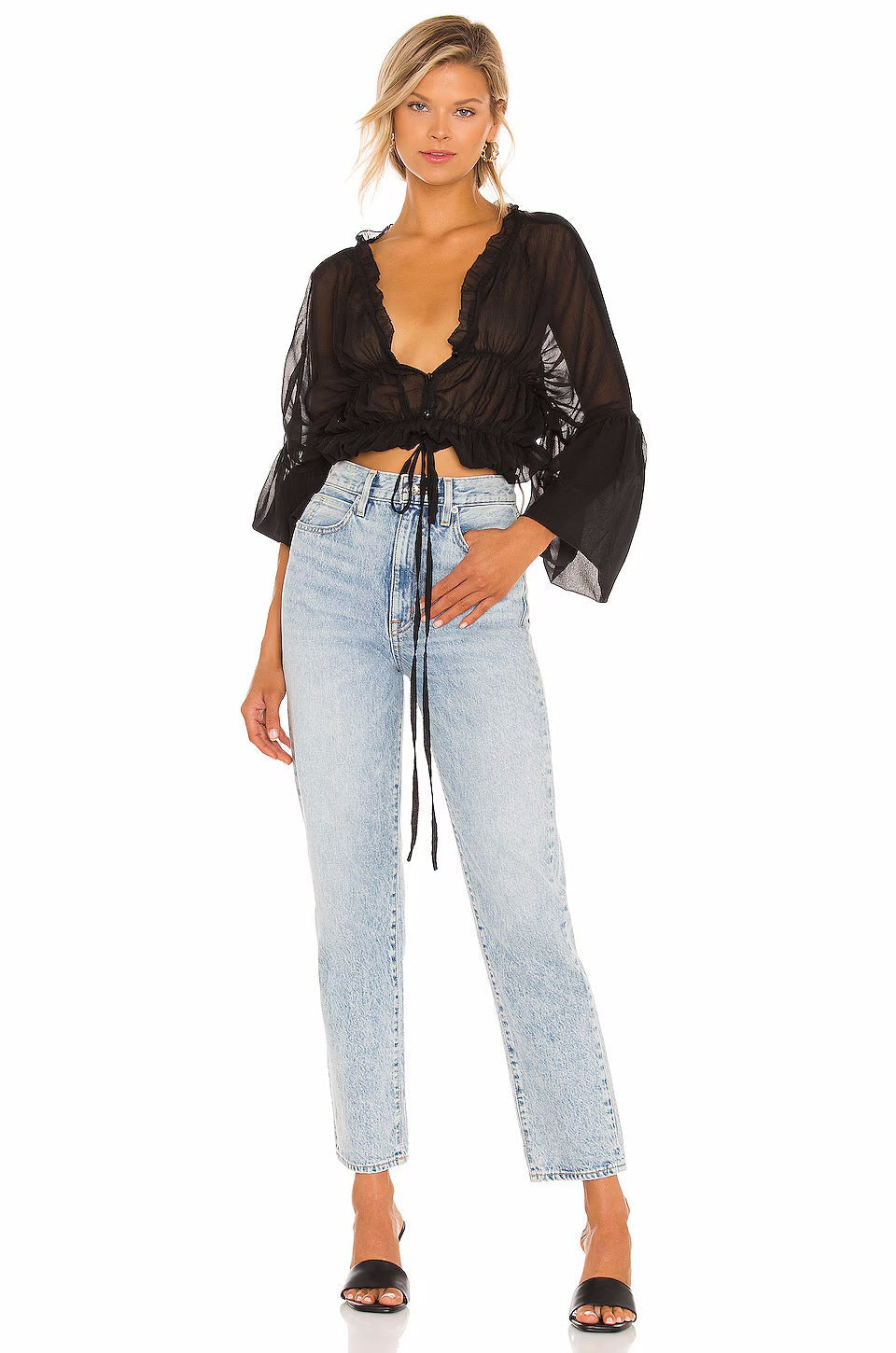 Fall Casual Women Wear Beach Cover Up Holiday Chiffon Bell Sleeve Top