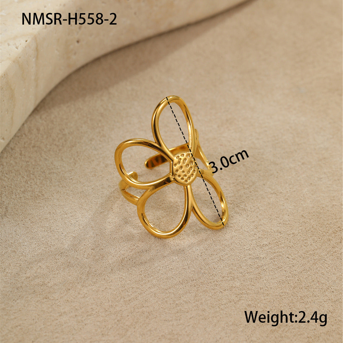 Gold Silver Color Matching Hollow Out Cutout out Floral Titanium Steel Ring Stainless Steel Earrings Mild Luxury Retro Earrings Hand Jewelry