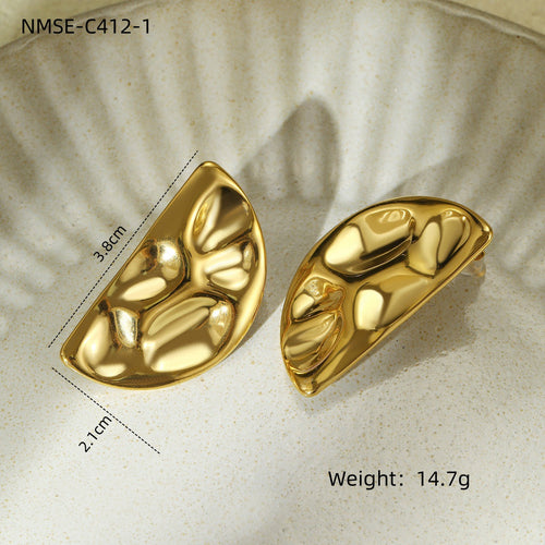 Arrival Exaggerated High Grade Titanium Steel Earrings Concave Convex Hammered Semicircle Symmetrical Stainless Steel Ring