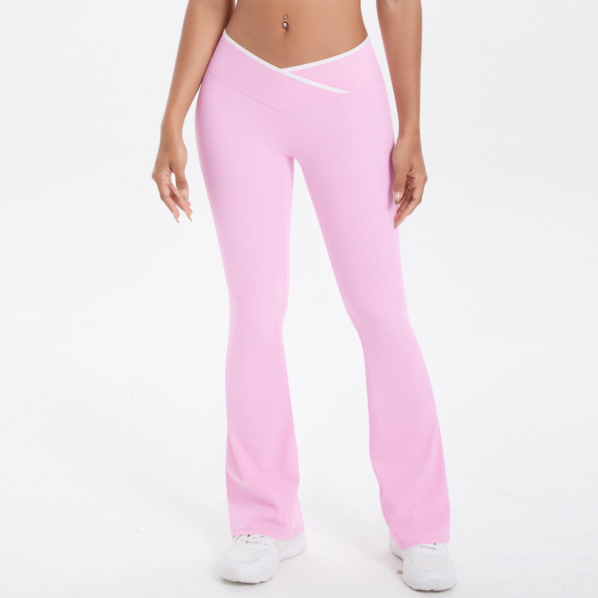 Nude Feel Skinny Yoga Pants Micro Pull Contrast Color Cross High Waist Wide Leg Bell Bottoms Women Sports Fitness Pants