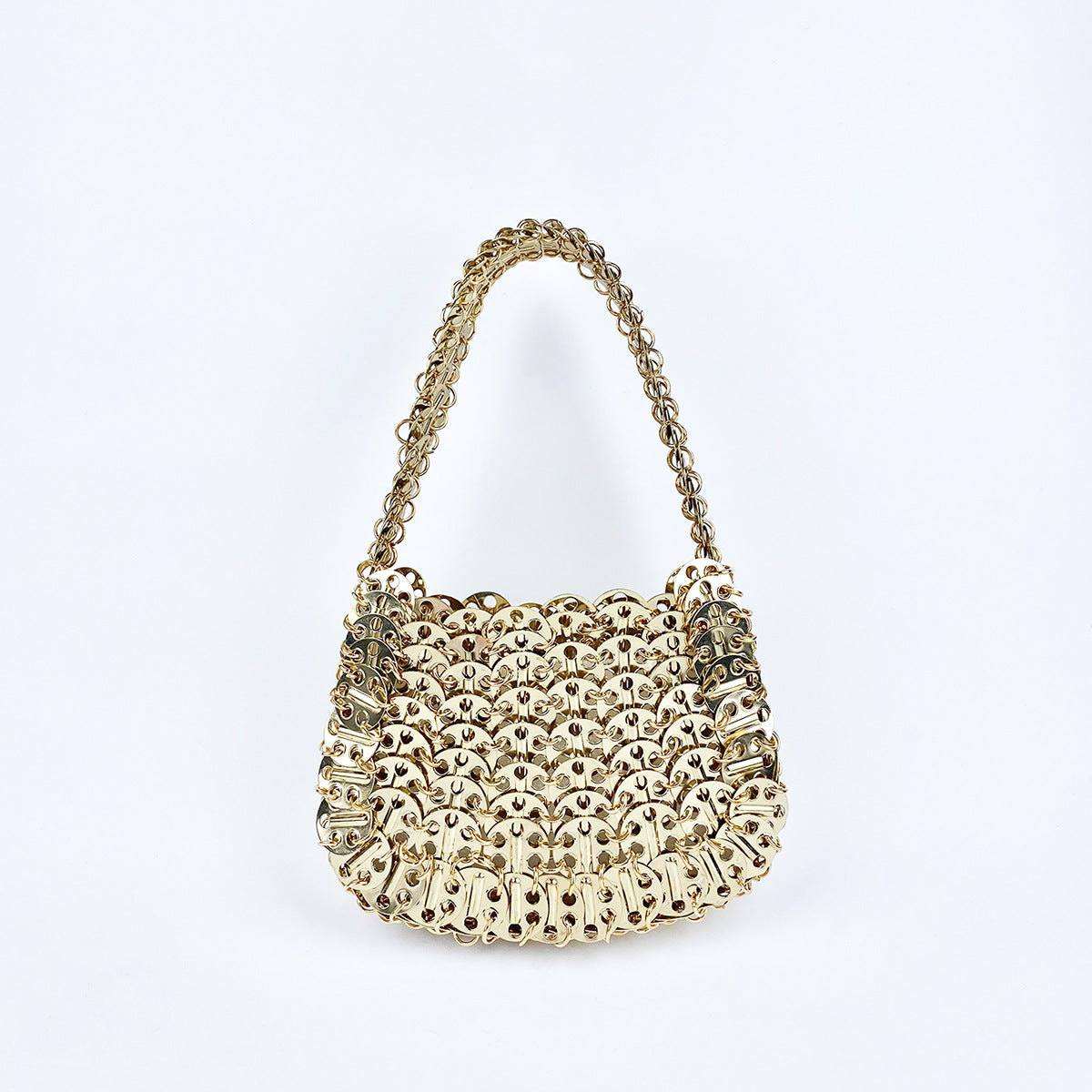 High Grade Metal Painted Iron Sequ Solid Color Portable Underarm Bag Hand Woven Women Bag