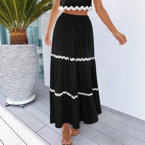 Autumn Women Simple Corrugated Lace Skirt Bohemian Large Swing Skirt