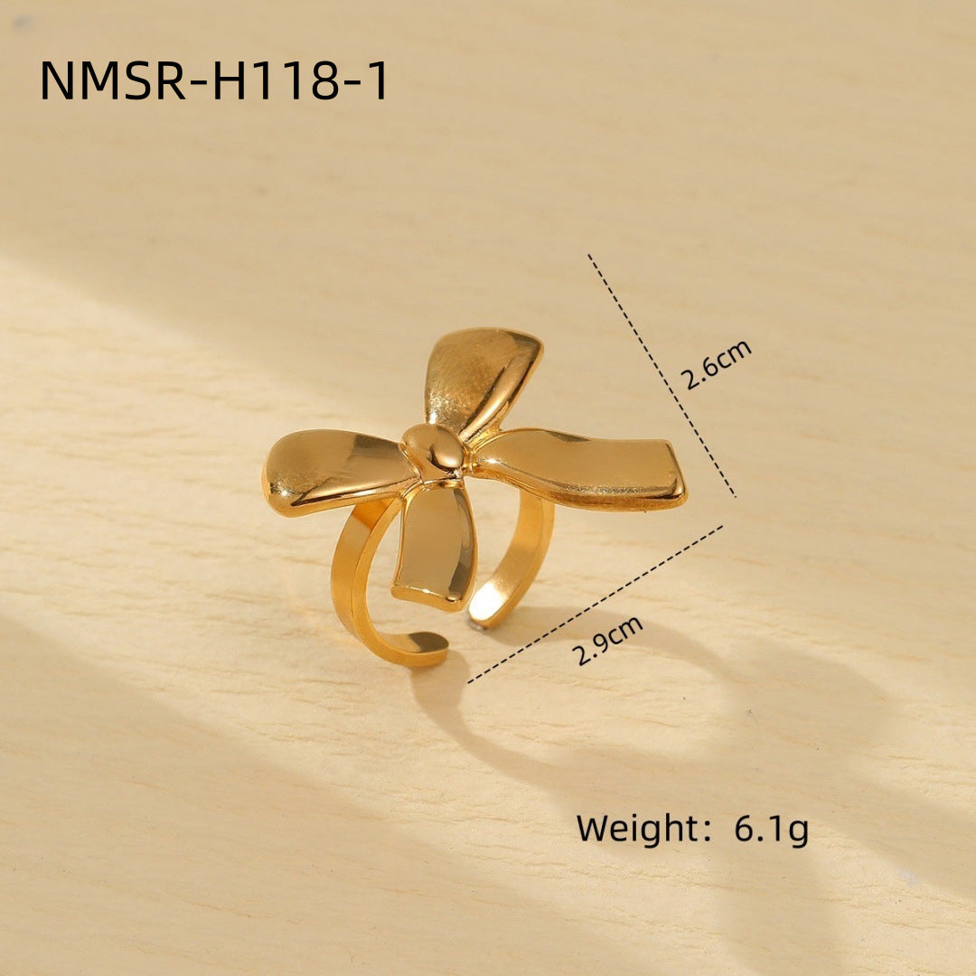 Gold Bow Titanium Steel Earrings Small Exquisite High Sense Stainless Steel Studs Ring Women