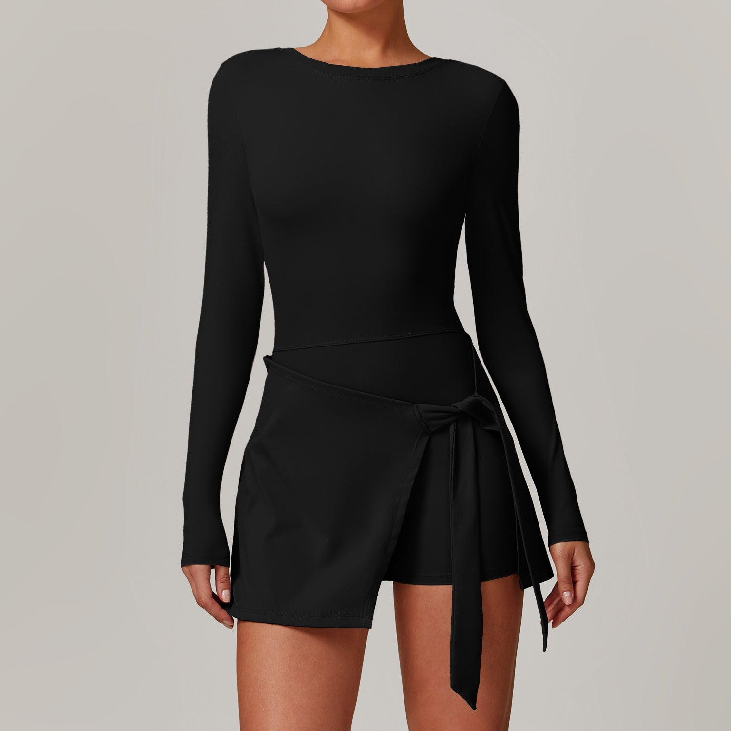 Sollinarry Faux Two Piece Anti Exposure Tight Sports Dress Sexy Slit Strap U Shaped Beauty Back Tennis Dress