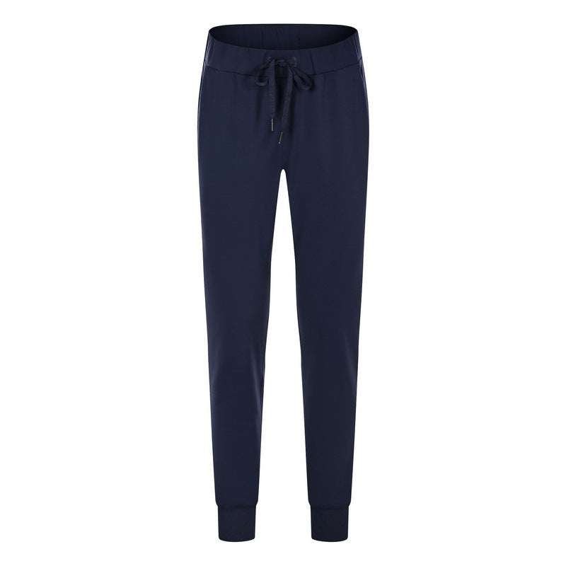 Spring Summer Elastic Lace-up Waist Yoga Pants Simple Straight Sports Casual Elastic Ankle-Tied Cropped Pants for Women