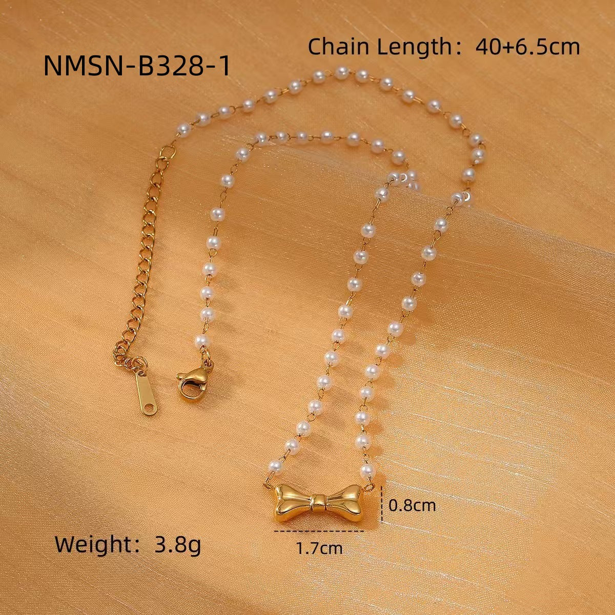 Pearl Bow Titanium Steel Necklace Women Light Luxury High Sense Stainless Steel Embellished