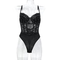 Black Heavy Embroidery Drilling Hand Wear Plastic Bones Shaping Body Shaping Double Layer Chest Cup Lace Jumpsuit Can Be Worn Alone
