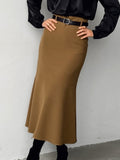 Brown Slim High Waist Fishtail Skirt Autumn Fashionable Elegant High Grade Women Dress No Belt