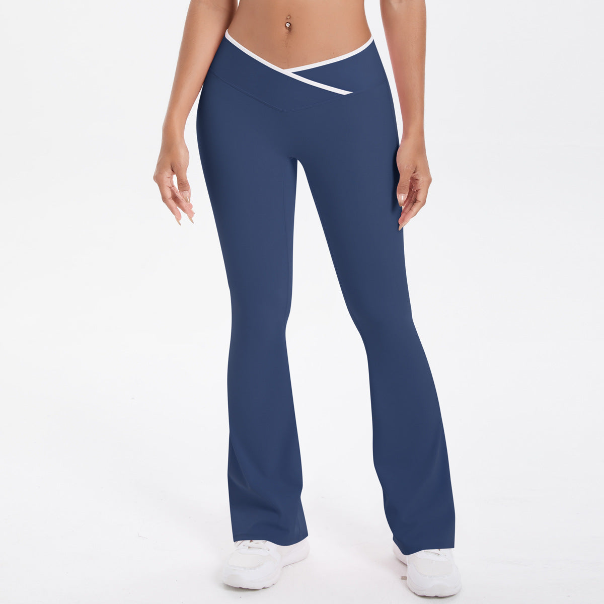 Nude Feel Skinny Yoga Pants Micro Pull Contrast Color Cross High Waist Wide Leg Bell Bottoms Women Sports Fitness Pants