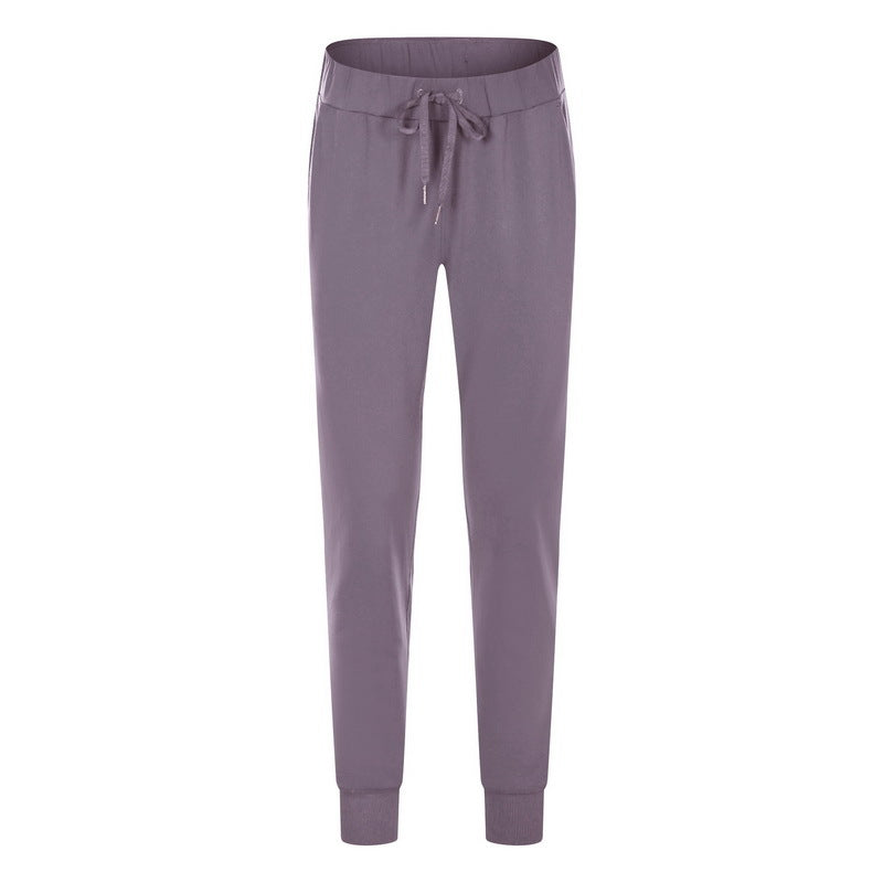 Spring Summer Elastic Lace-up Waist Yoga Pants Simple Straight Sports Casual Elastic Ankle-Tied Cropped Pants for Women