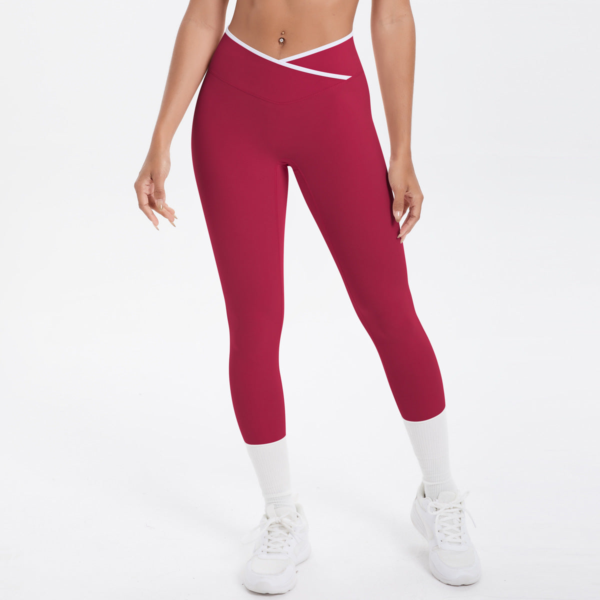 Nude Feel Skinny Yoga Pants Contrast Color Sexy Hip Lifting Cross High Waist Cropped Pants Women Sports Fitness Pants