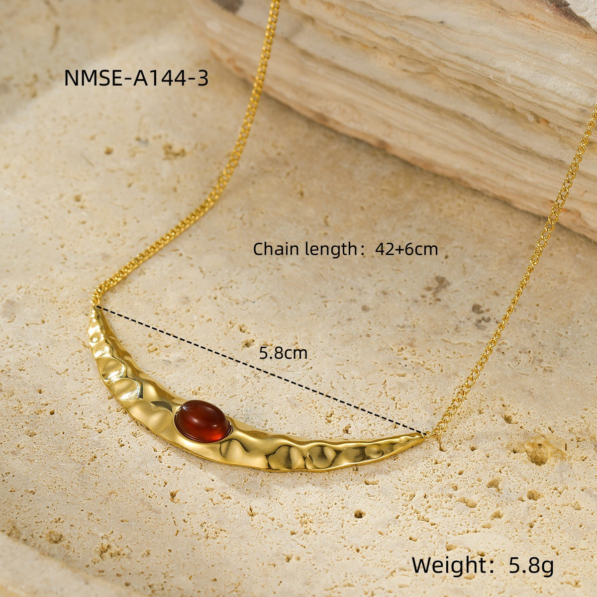 Special Interest Light Luxury Stainless Steel Crescent Shaped Natural Stone Unique No Color Fading Clavicle Necklace