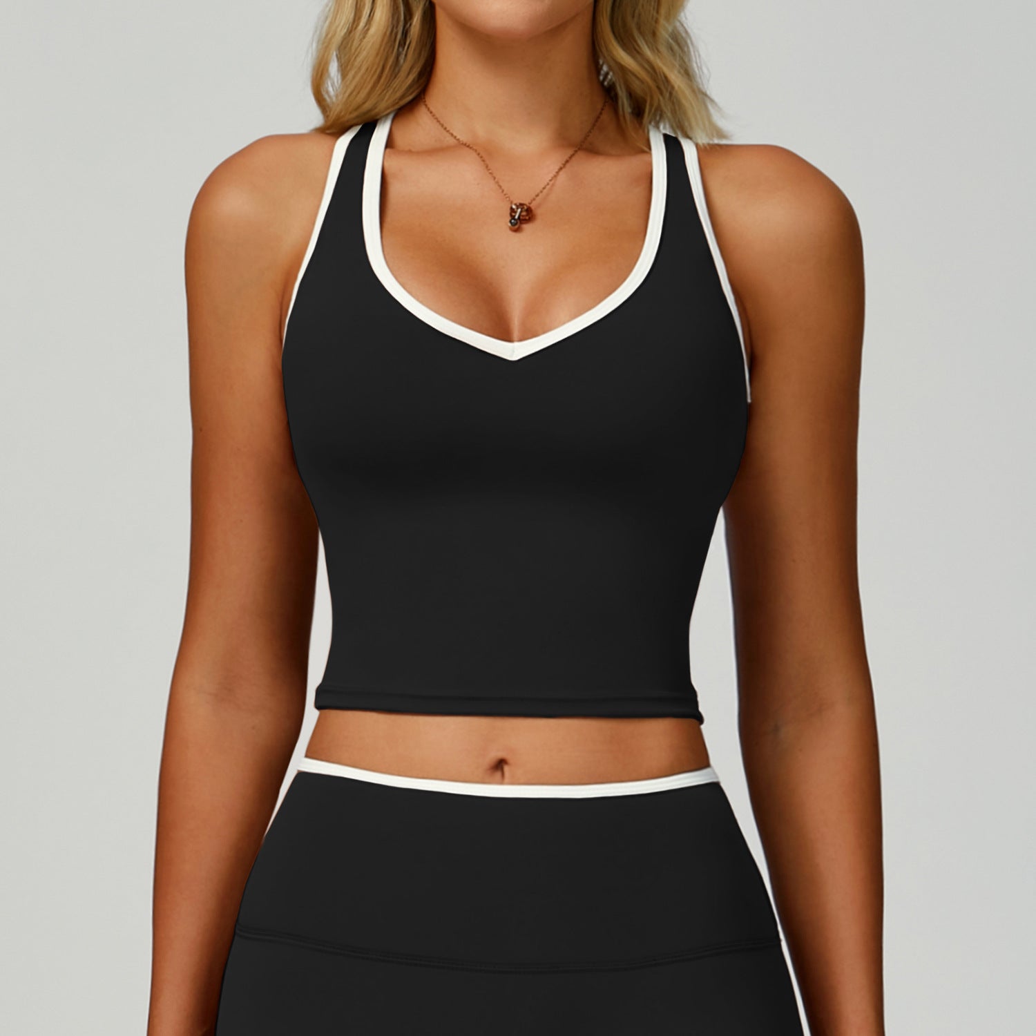 Sollinarry Contrast Color Binding Sports Vest Naked Women Feeling Hollow Out Cutout out Beauty Back Exercise Underwear Skinny Running Workout Clothes