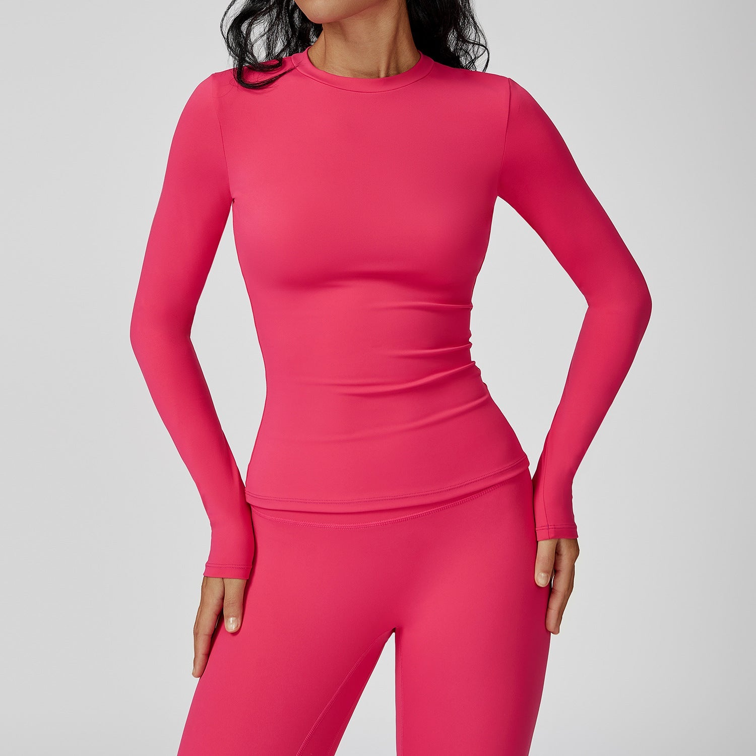 Sollinarry Brushed Long Sleeve Yoga Clothes round Neck Slim Fitness Clothes Outdoor Running Sport Long Sleeve T shirt