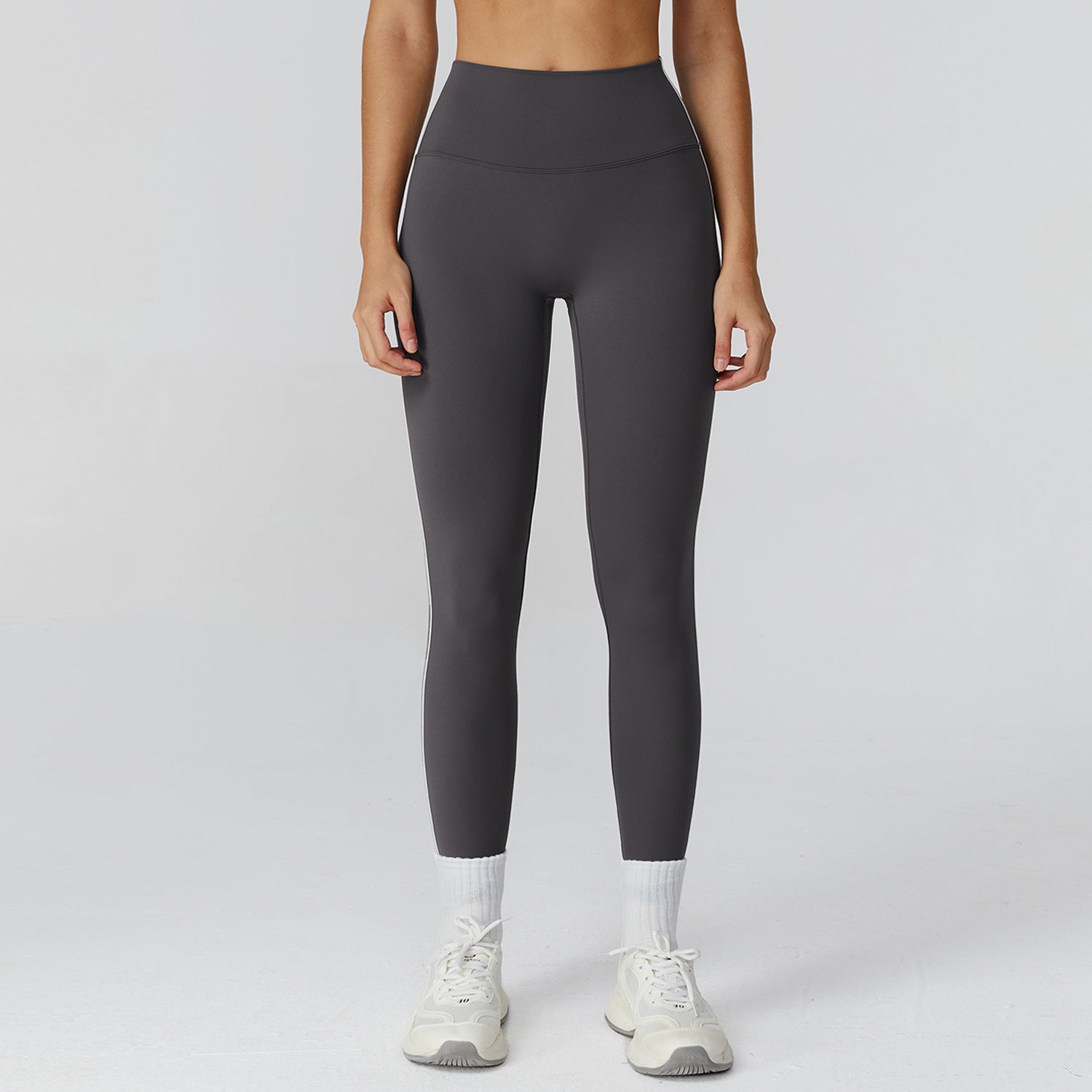 Sollinarry Contrast Color Brushed Yoga Trousers High Waist Tight Trousers Outdoor Cycling Running Exercise Workout Pants