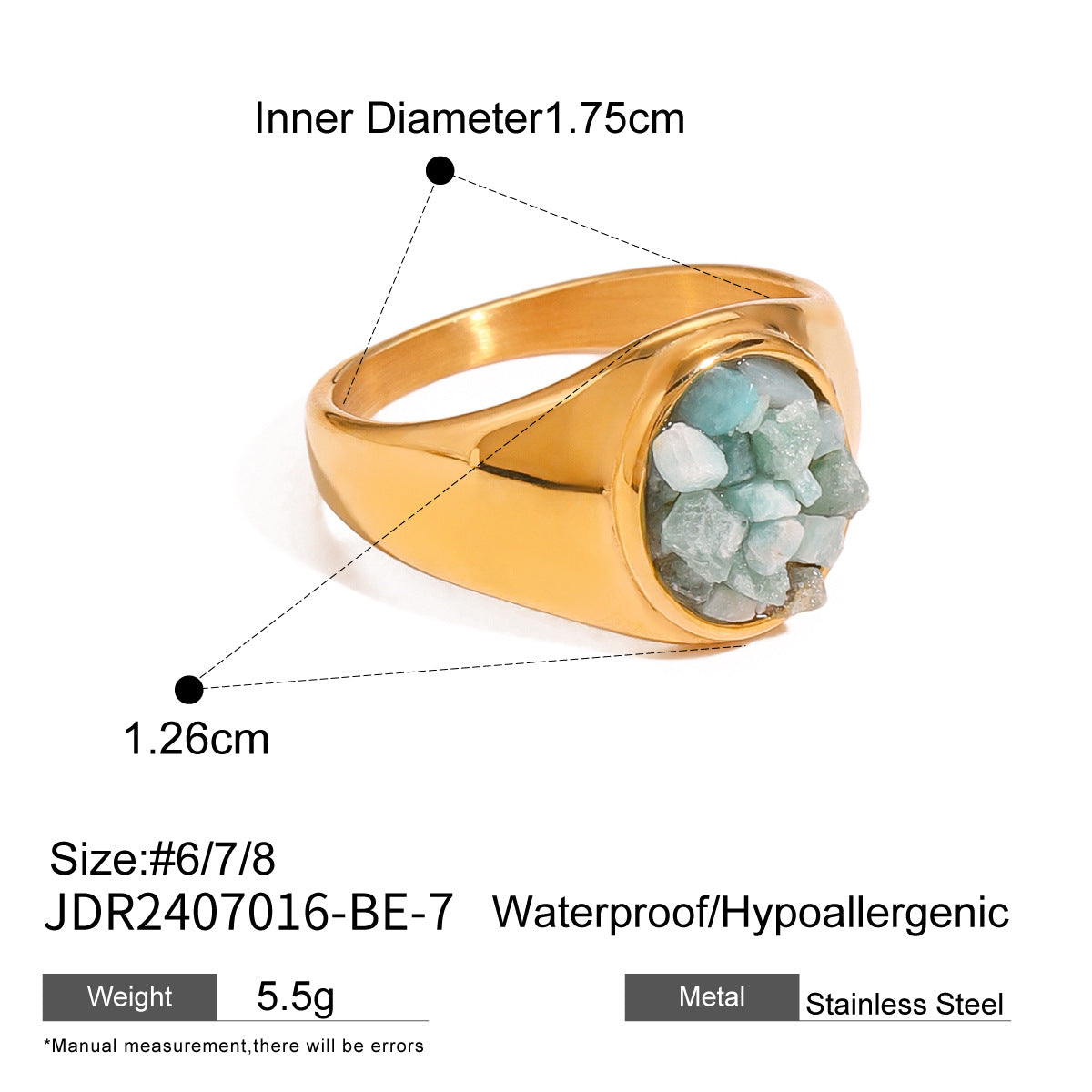 Stainless Steel Natural Stone Eye Catching Ring High Grade Ring Titanium Steel Hand Jewelry Rings
