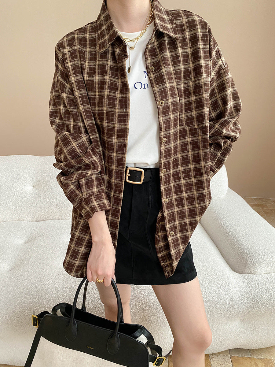 Street Attitude Slack Idle Contrast Color Check Loose Casual Bandage Dress Shacket