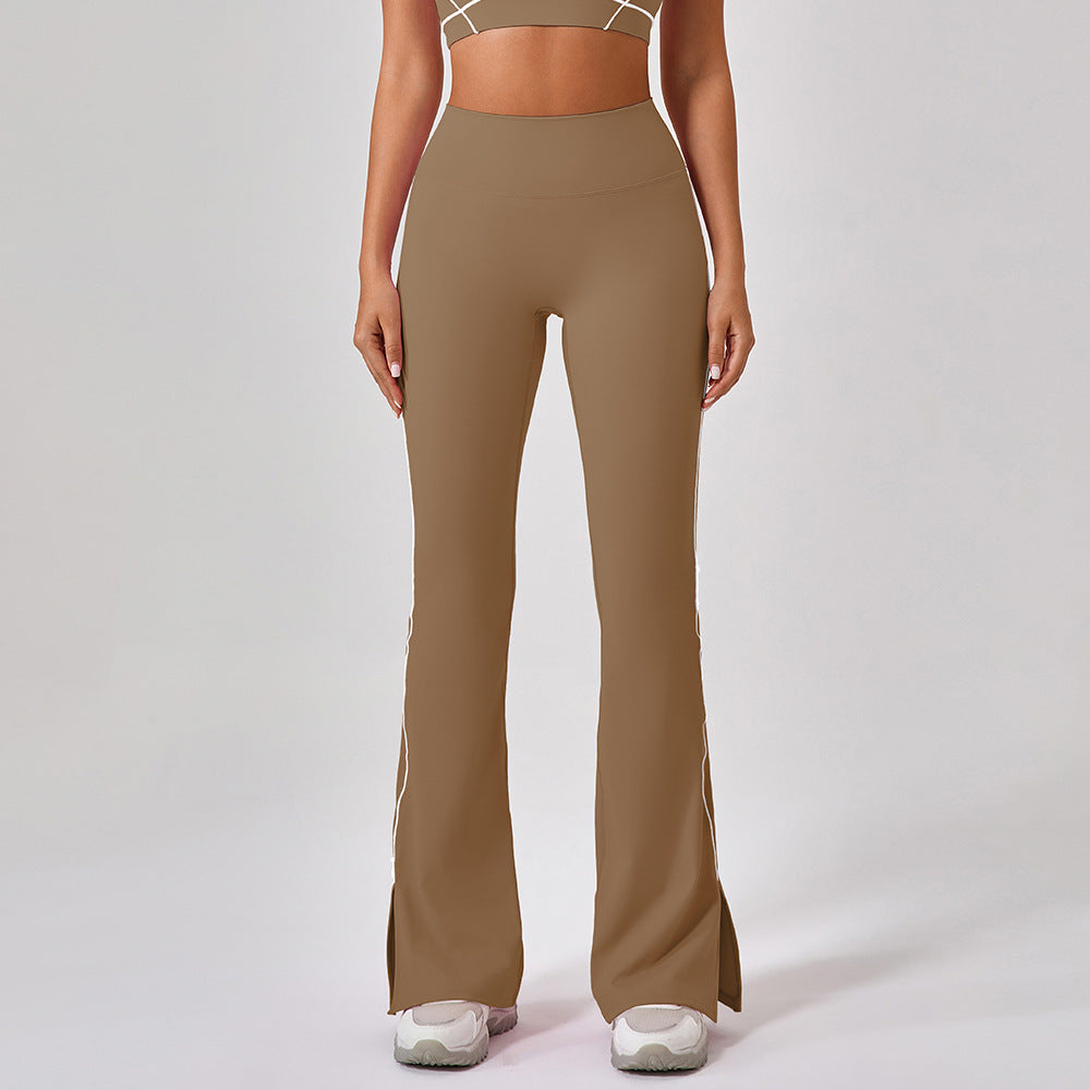 Summer High Waist Tight Nude Feel Hip Lifting Yoga Bell Bottom Pants Women Dance Fitness Outdoor Sports Split Trousers