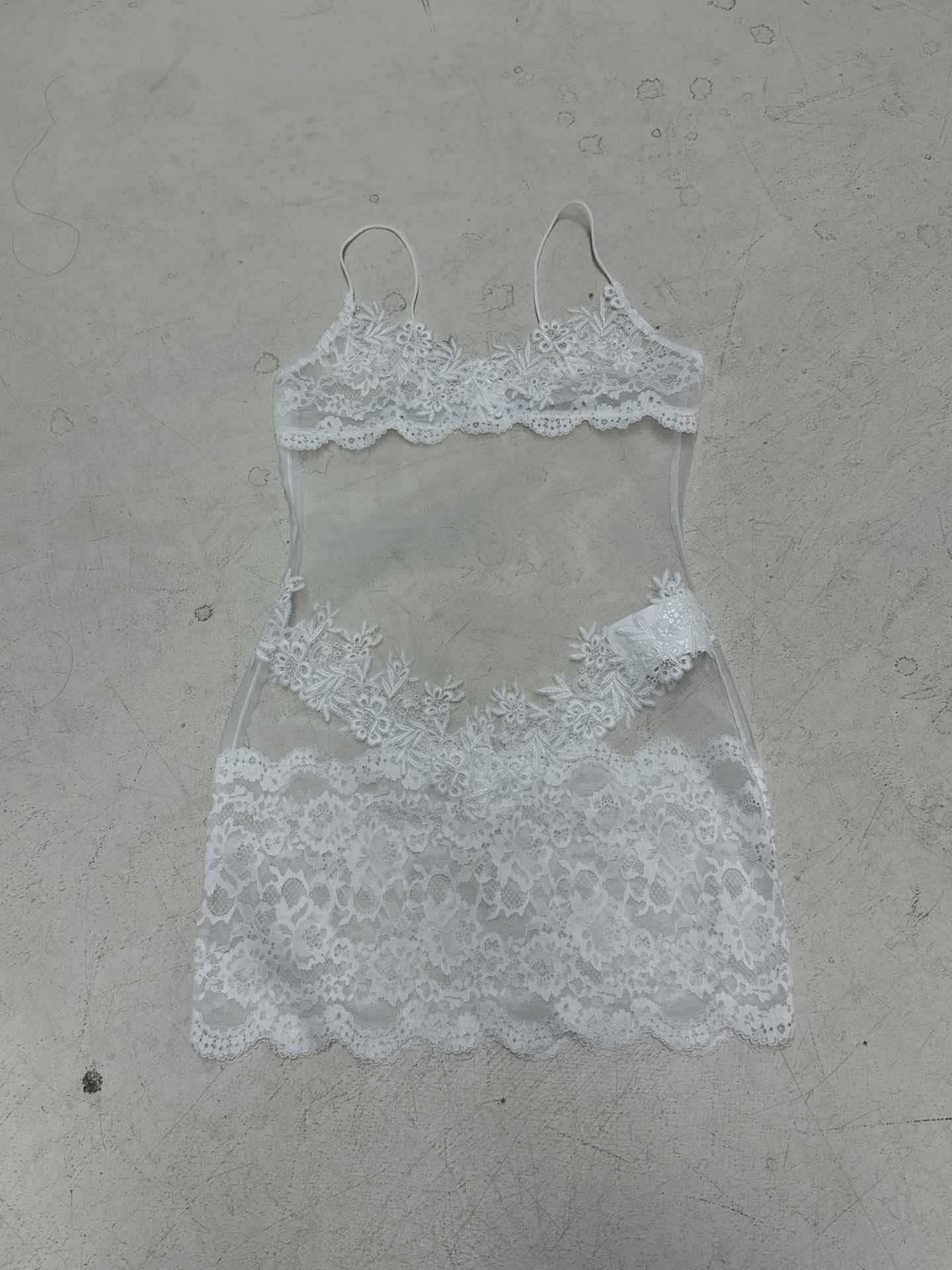 Summer Women Mesh Lace Lace Spaghetti Strap Dress See through Sexy Nightdress Vacation Maxi Dress