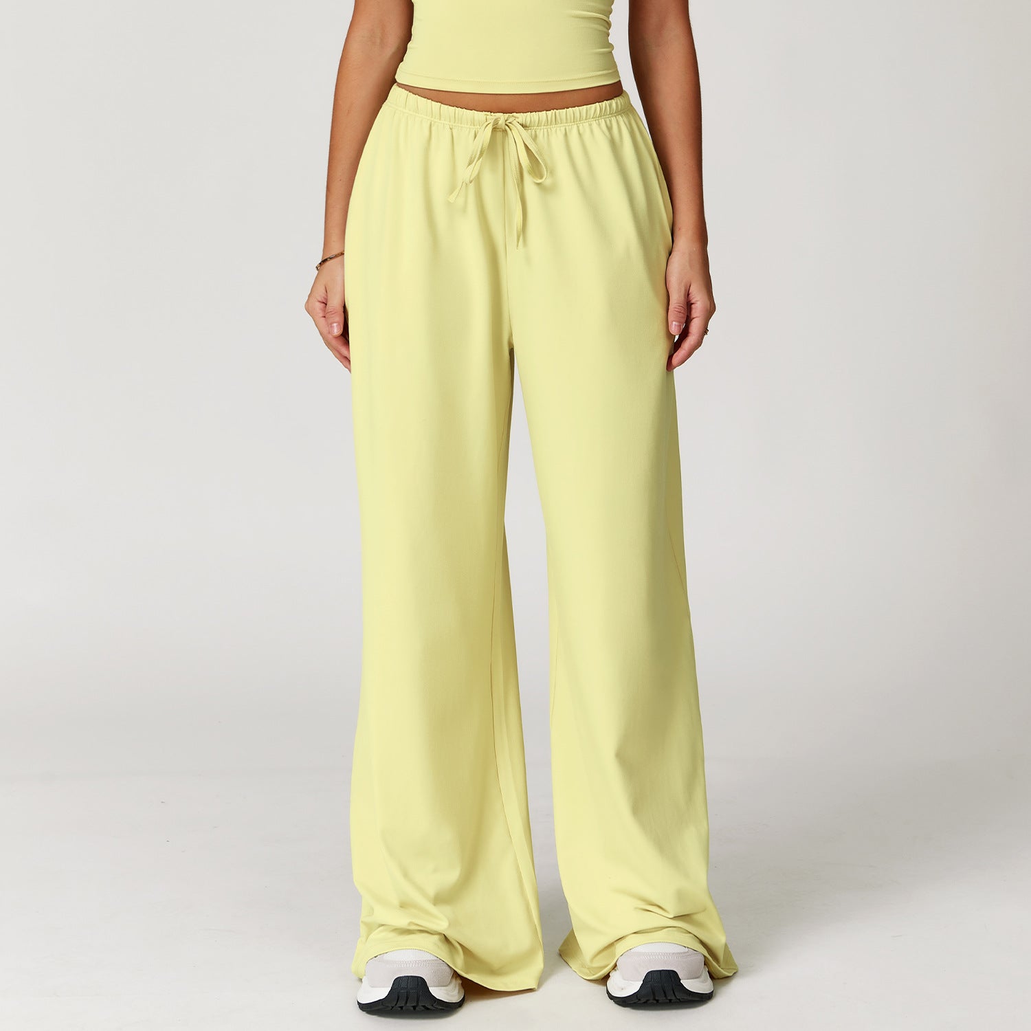 Sollinarry Brushed Trousers Embellished Wide Leg Loose Casual Pants Women Sports Fitness Elastic Drawstring Trousers