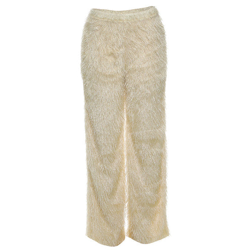Autumn Women Casual Solid Color Fluff Sweatpants High Waist Straight Leg Pants Women
