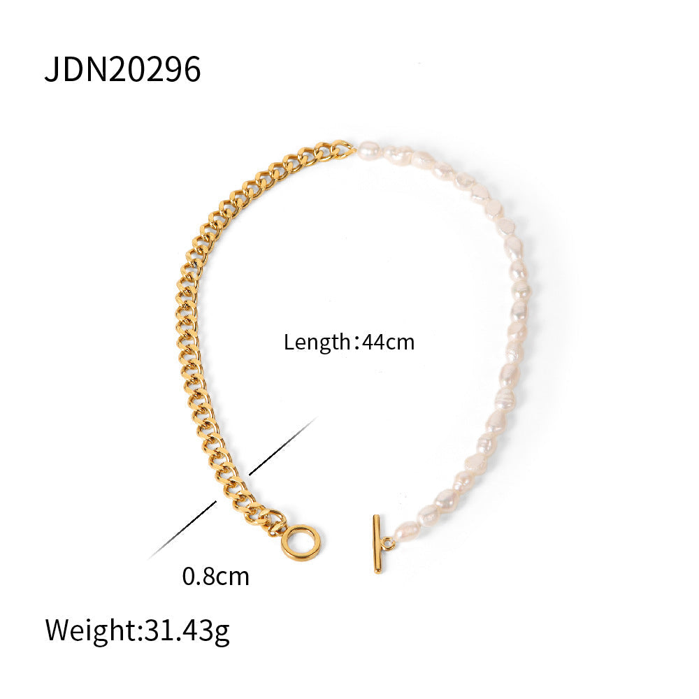 Stainless Steel Pearl Necklace High Grade Clavicle Chain Zircon Natural Stone Titanium Steel Sold Jewelry