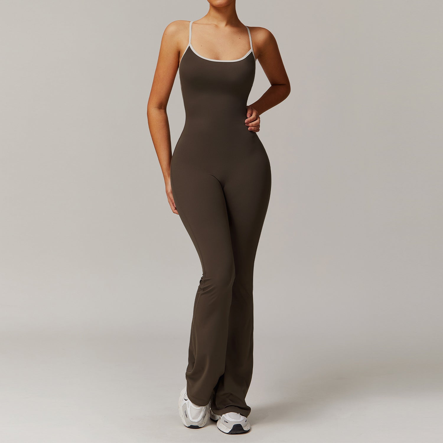 Sollinarry Nude Feel Cross Beauty Back Yoga Jumpsuit Pleated Slightly Pull Running Sports Fitness Horn Jumpsuit