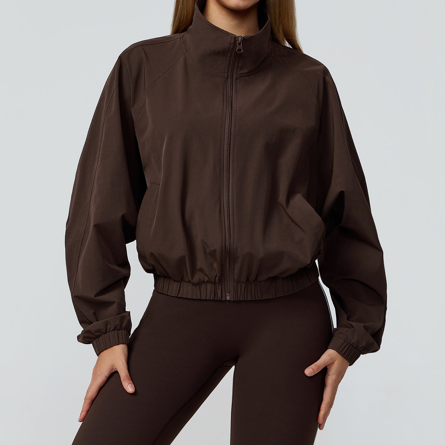 Quick Drying Stand Collar Sports Jacket Women Zipper Windproof Outdoor Running Workout Long Sleeve Yoga Clothes Coat