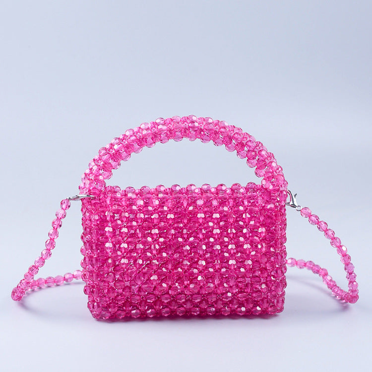 Summer Handmade Acrylic Beaded Weave Multi Color Trendy Casual All Matching Portable Crossbody Small Square Bag
