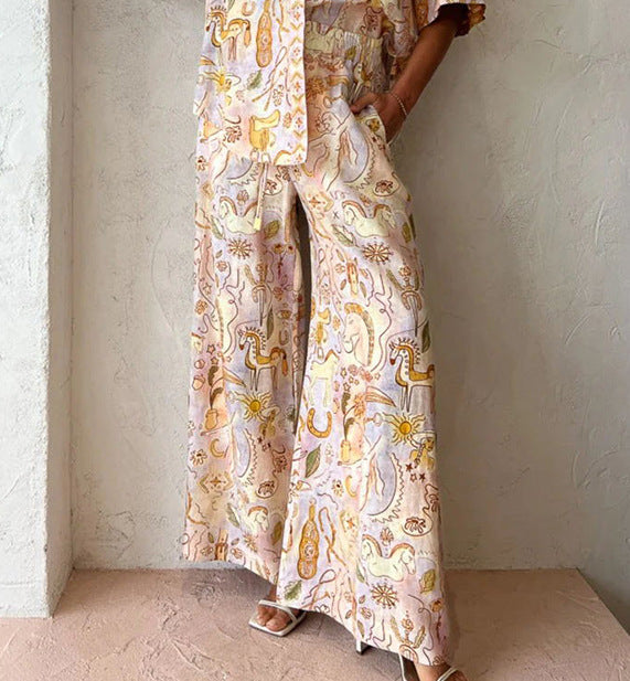 Spring Summer Casual Pocket Half Sleeve Suit Loose Women Wear Two Piece Set