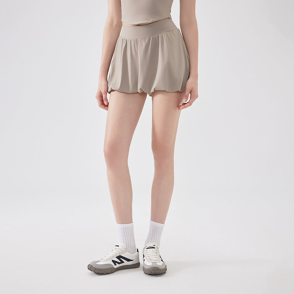Nude Feel Girl Tennis Skirt High Waist Anti Exposure Bottom Breathable Pocket Puffy Running Sports Skirt