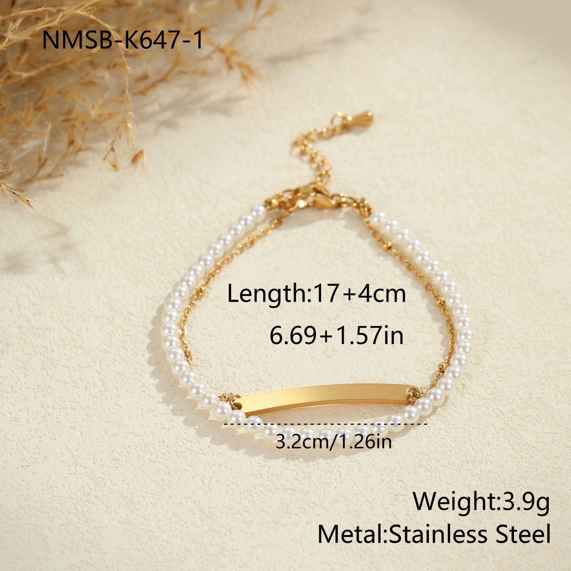 Pearl Stainless Steel Bracelet DIY Can Carve Writing Holiday Gift Titanium Steel Bracelet Light Luxury Bracelet