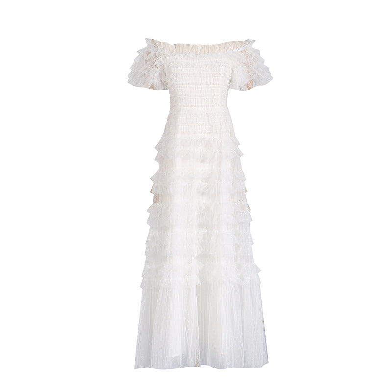 Elegant Waist Tight Lace Maxi Dress Summer High Grade Waist Tight Slimming Dress Women