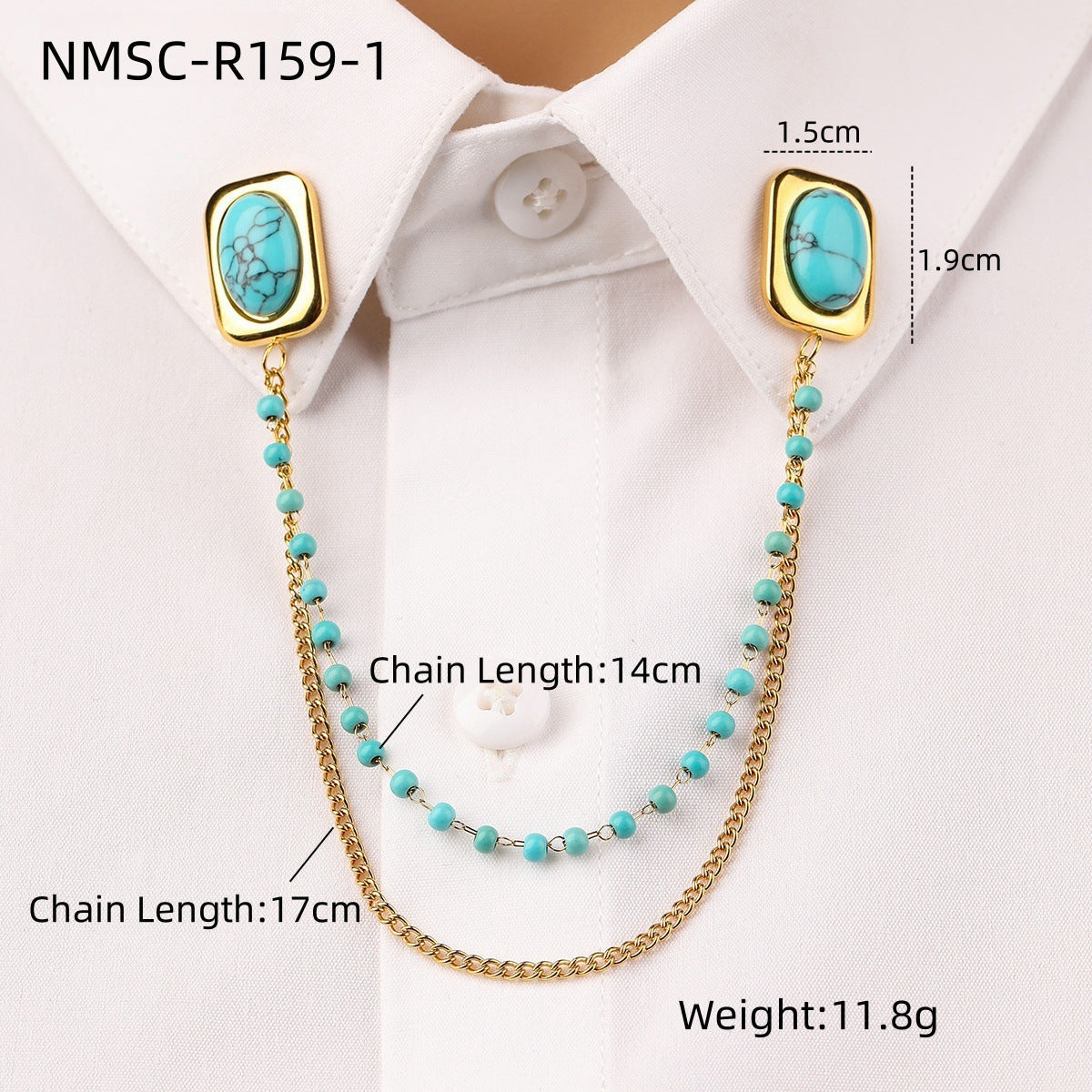 Oval Turquoise Stainless Steel Collar Pin All Match Shirt Neckline Ornament Women