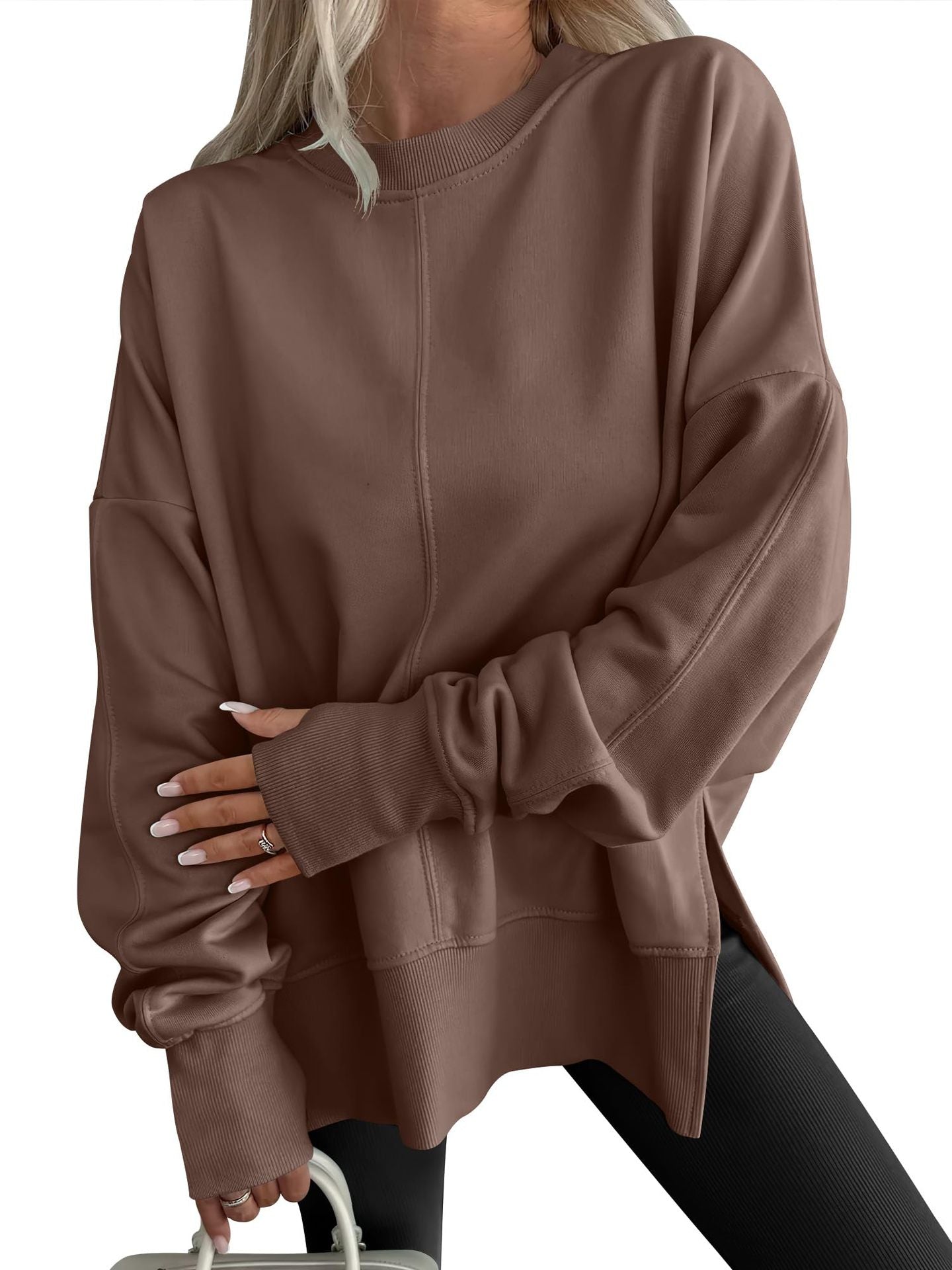 Code Casual round Neck Pullover Solid Color Loose Sports Long Sleeve Sweatshirt Tops