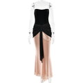 Pleated Ribbon Slim Fit High Waist Dress Sexy Wrapped Chest Waist Color Contrast Patchwork Dress