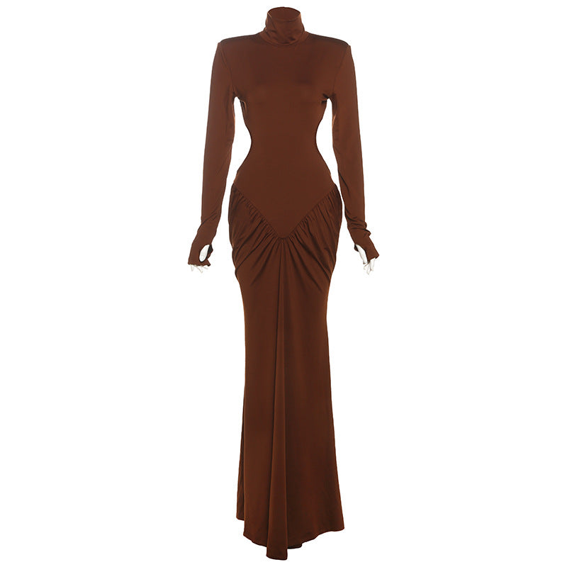 Summer Women Clothing High Collar Slim Sexy Backless Solid Color Maxi Dress