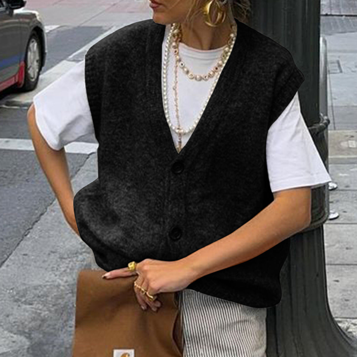 Casual Simple Buttons Vest Woolen Women Clothing Autumn Winter